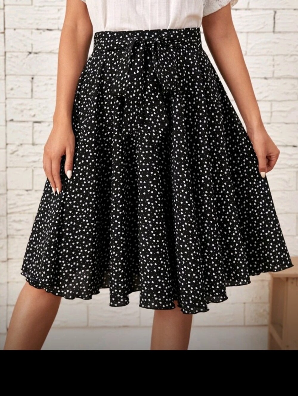 Black and White Heart Print Midi Skirt🖤